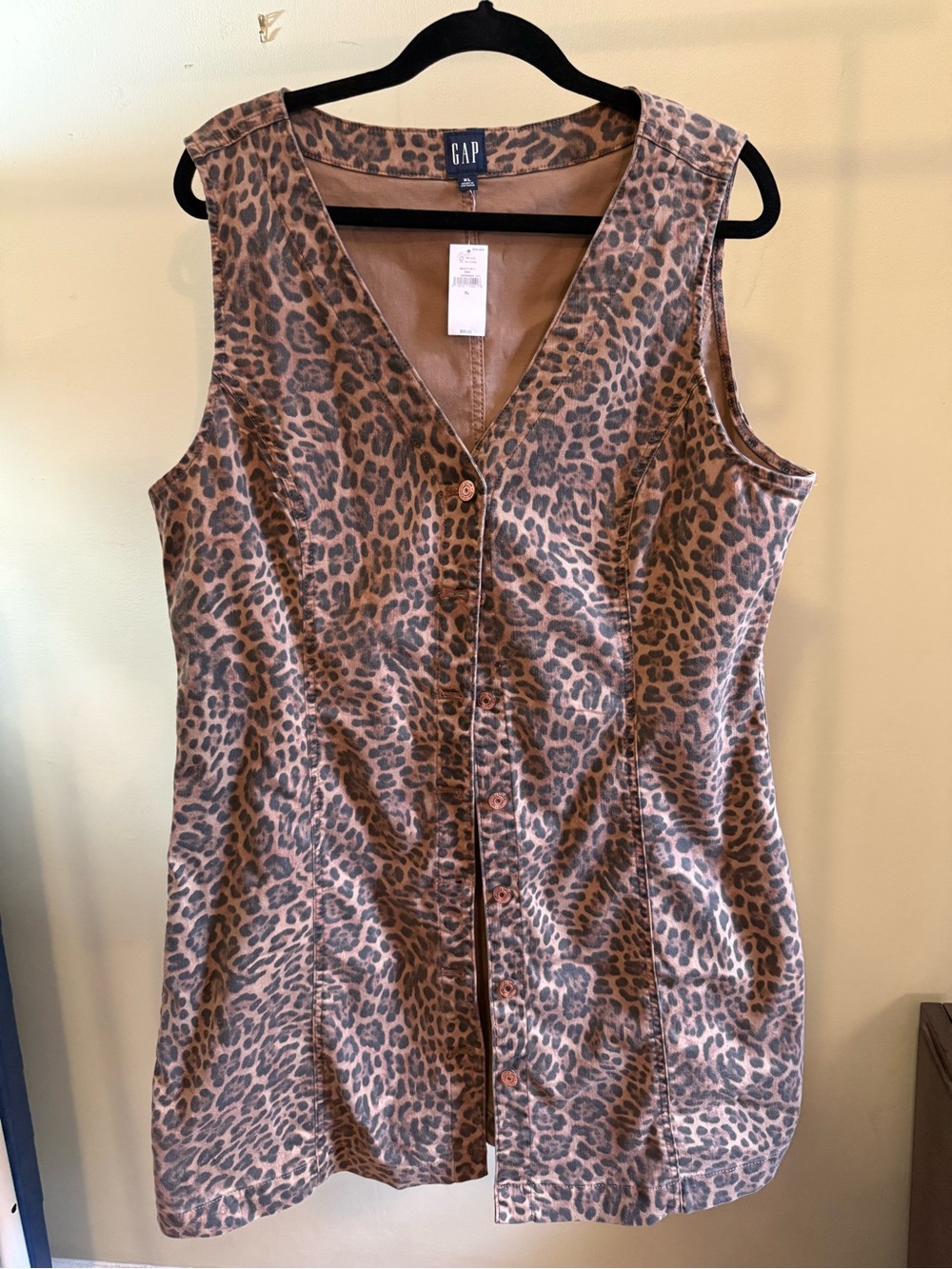 GAP Leopard-Print Sleeveless Stretch Jean Like Tunic in Brown and Black